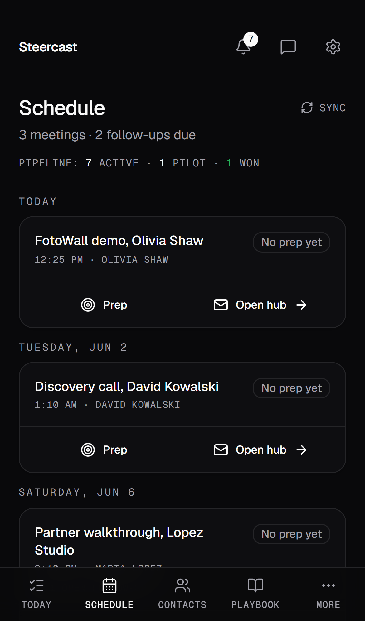 The Steercast daily schedule