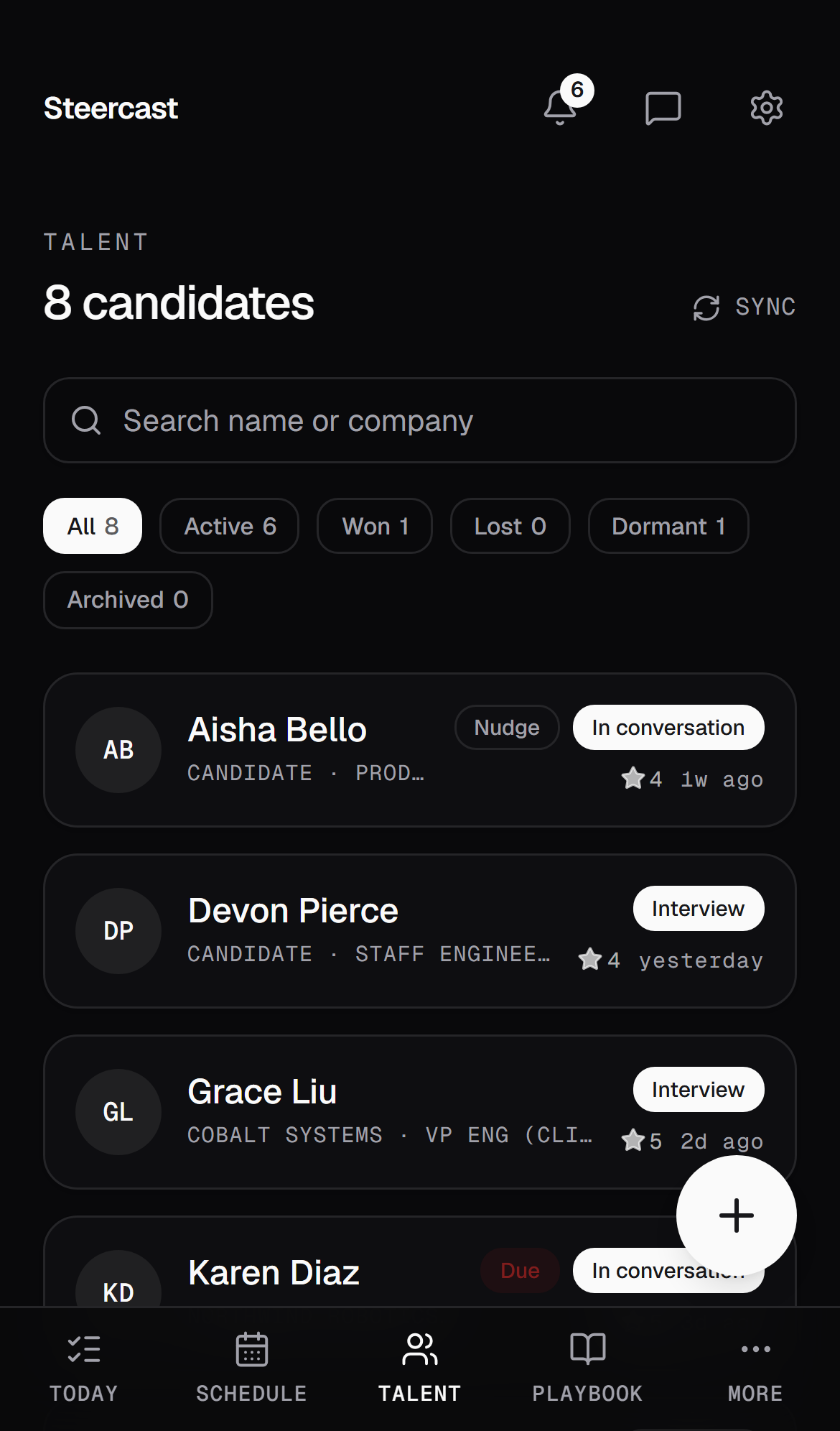The Steercast pipeline list