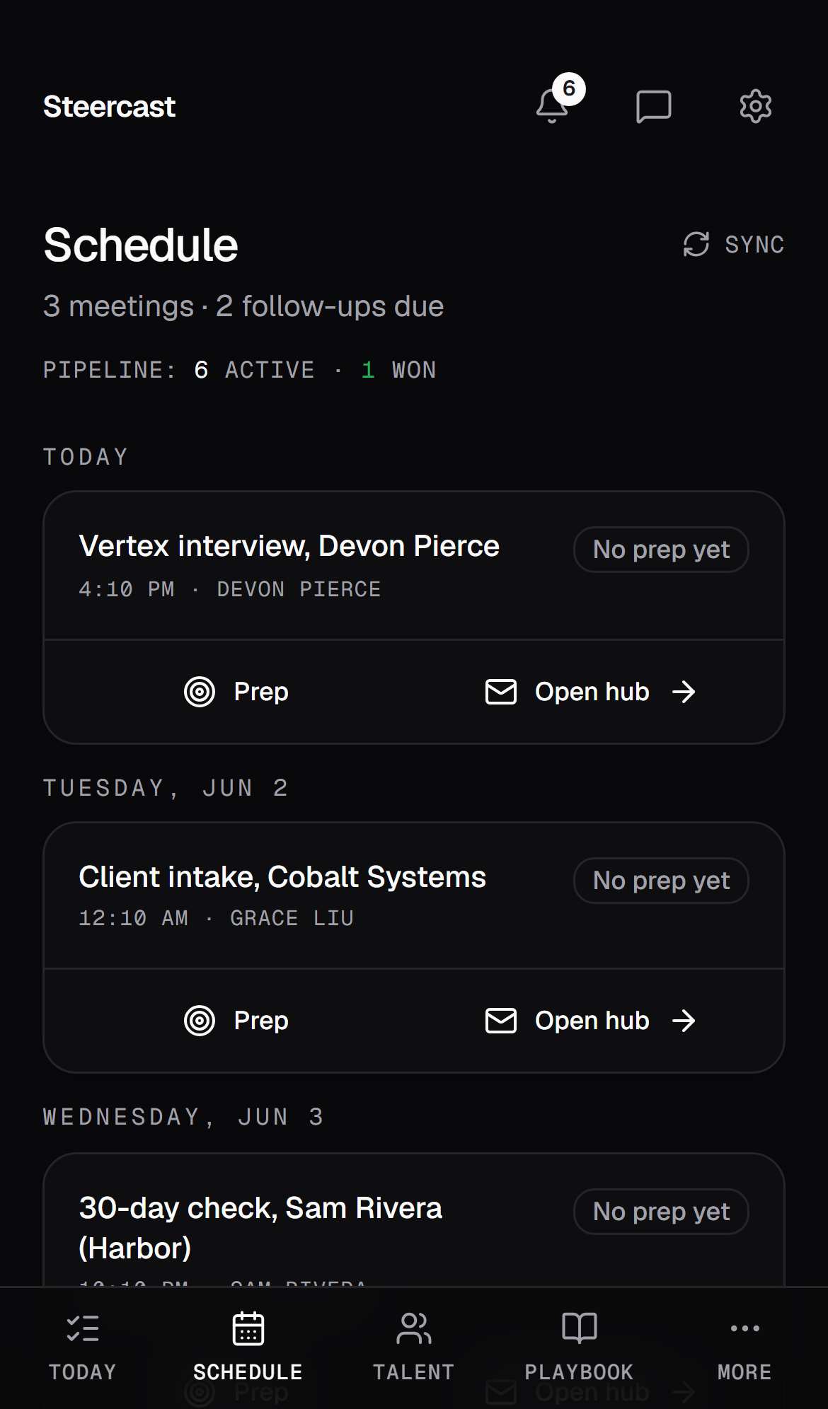 The Steercast daily schedule