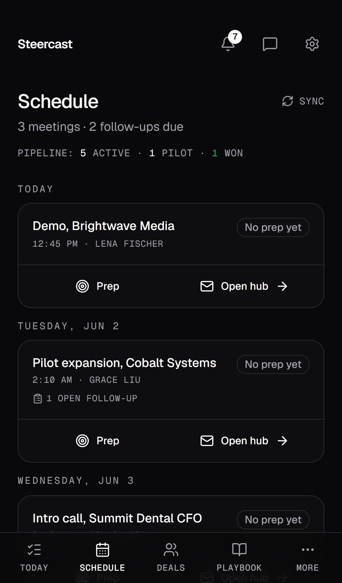 The Steercast daily schedule